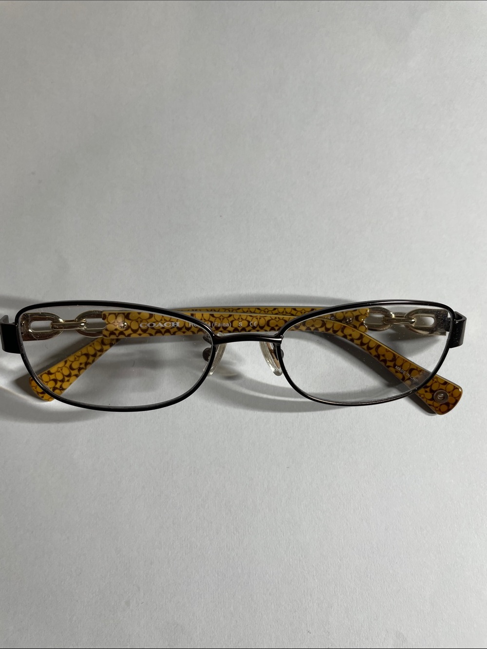 Coach Women's Rectangular Glasses with Yellow Patterned Temples 9187 51-17 135